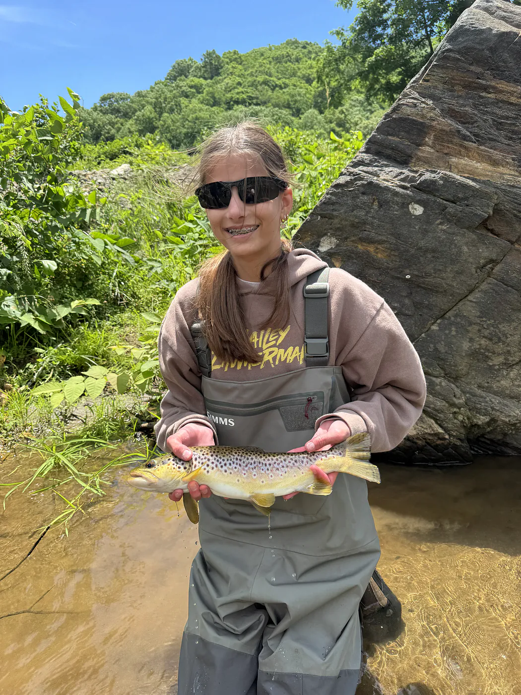 WNC fly fishing report July — wild brown trout caught on a guided wade trip near Boone, North Carolina